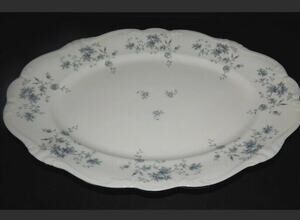 Blue Garland Bavaria Johann Haviland 13" Oval Serving Platter Germany Silver Rim